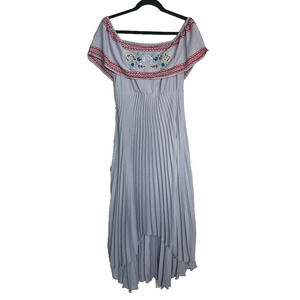 ASOS Maternity Dress Size 4 Light Blue High Low Embroidered Off Shoulder Zip